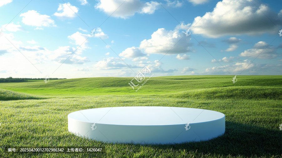 綠色草地上的白色展示臺(tái)