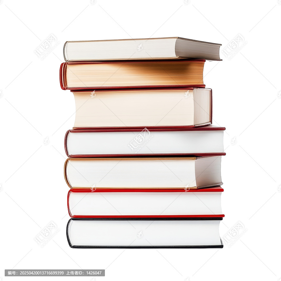 [免摳素材]書籍堆疊在白色背景上的圖