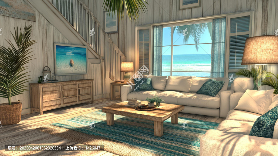 海濱小屋客廳景色圖