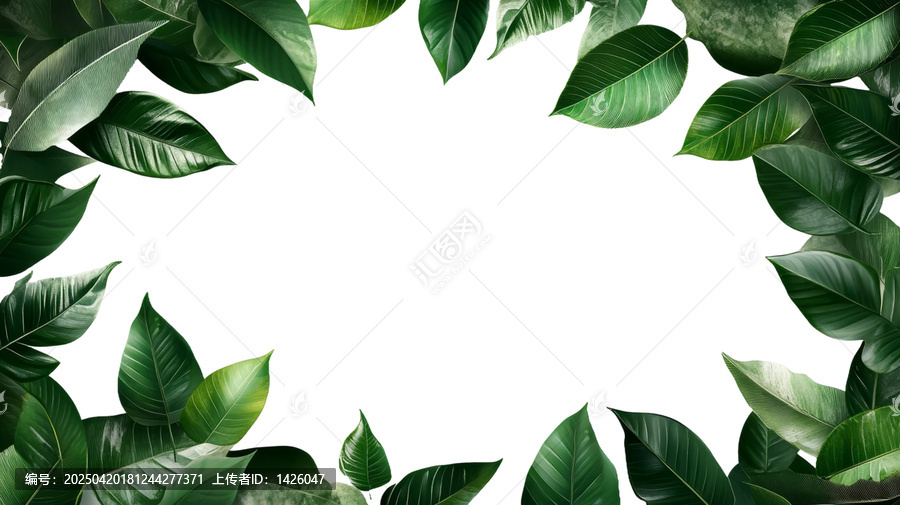 [免摳素材]綠色植物葉子自然邊框背景圖