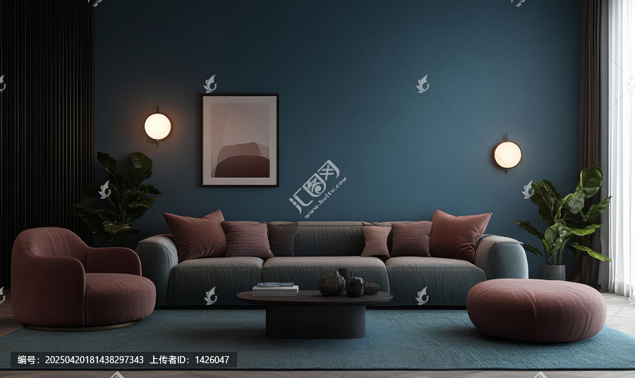 深藍色現(xiàn)代簡約客廳設(shè)計