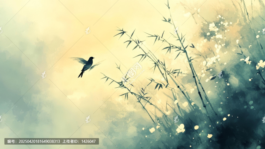 水墨意境竹鳥(niǎo)圖