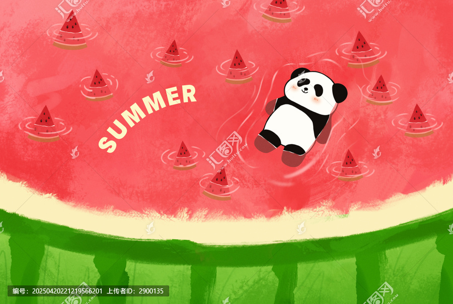 熊貓西瓜湯漂浮插畫(huà)治愈插畫(huà)包裝