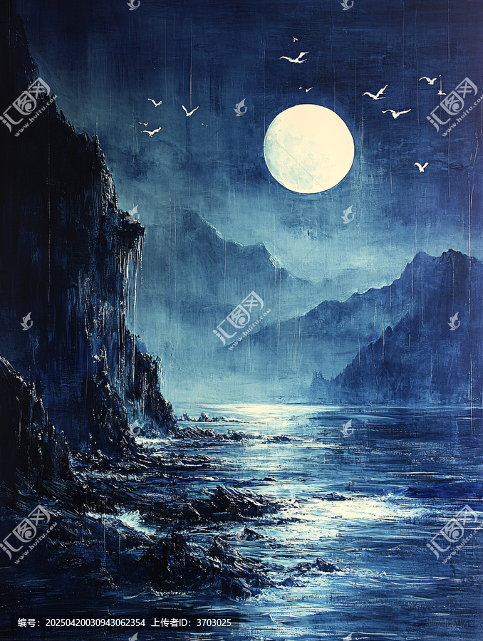 月光下的靜謐湖景