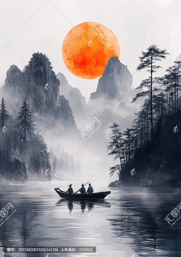 山水船行圖