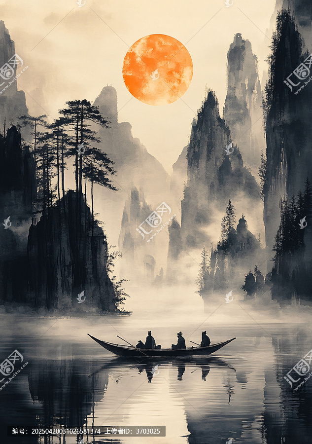 山水船行圖