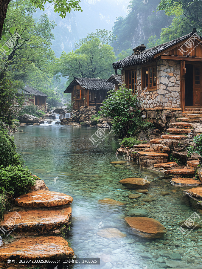 石墻木屋臨水而居