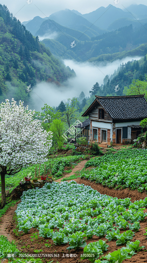 山村菜園梨花映