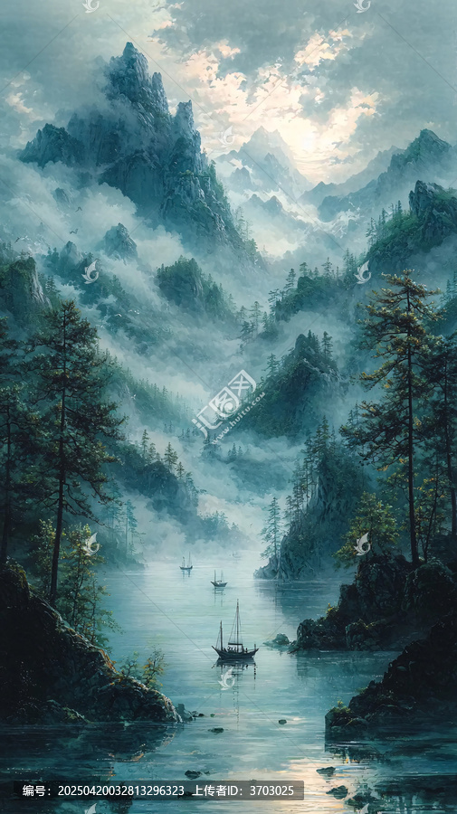 江水青山帆影