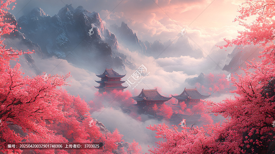 梅花古建云煙圖