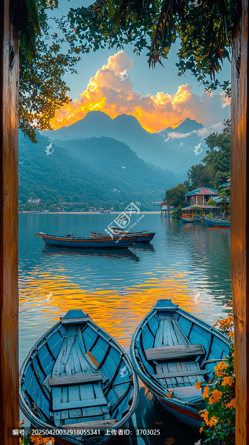 湖面船屋靜謐景