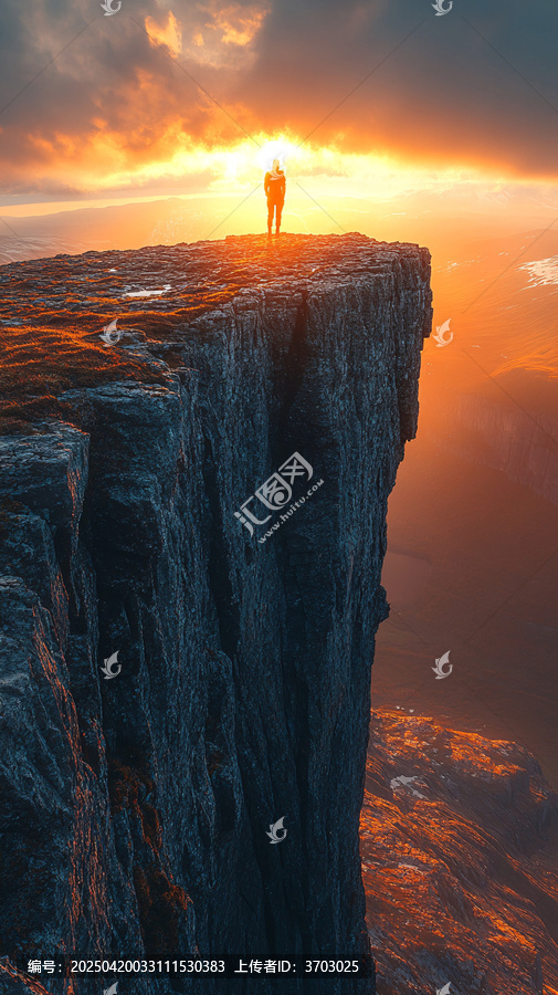 山崖日出人影