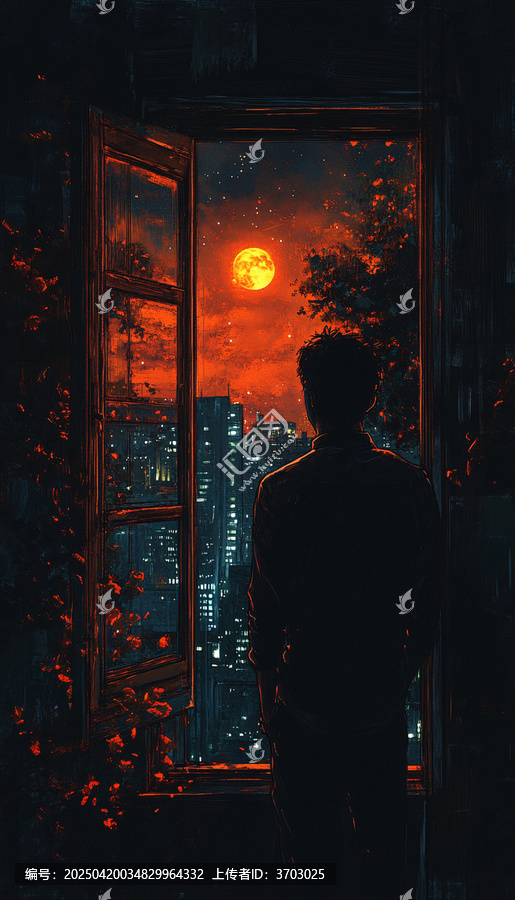 夜晚窗前身影