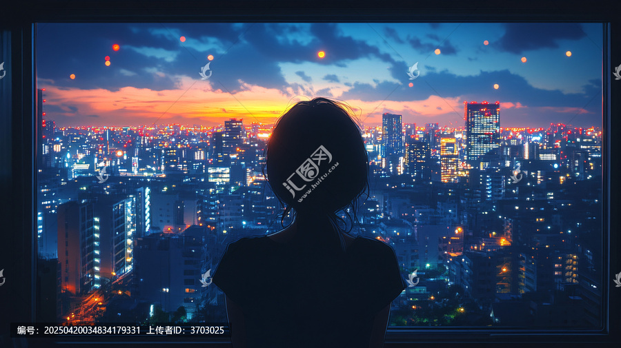 女孩凝望夜空