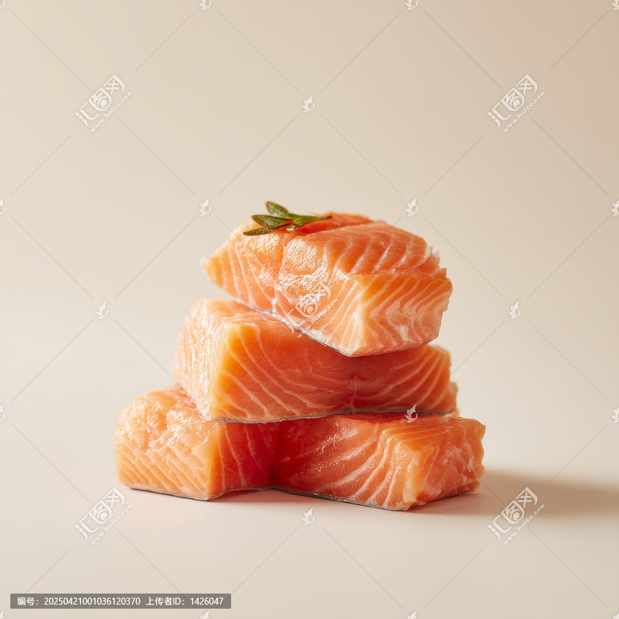 新鮮三文魚片堆疊