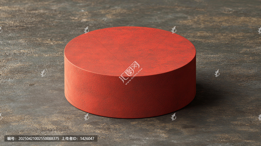 現(xiàn)代紅色圓柱展示臺暗色石材背景