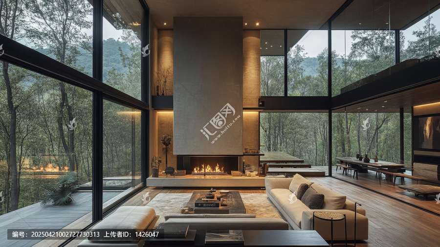 現(xiàn)代森林景觀落地窗客廳設(shè)計(jì)