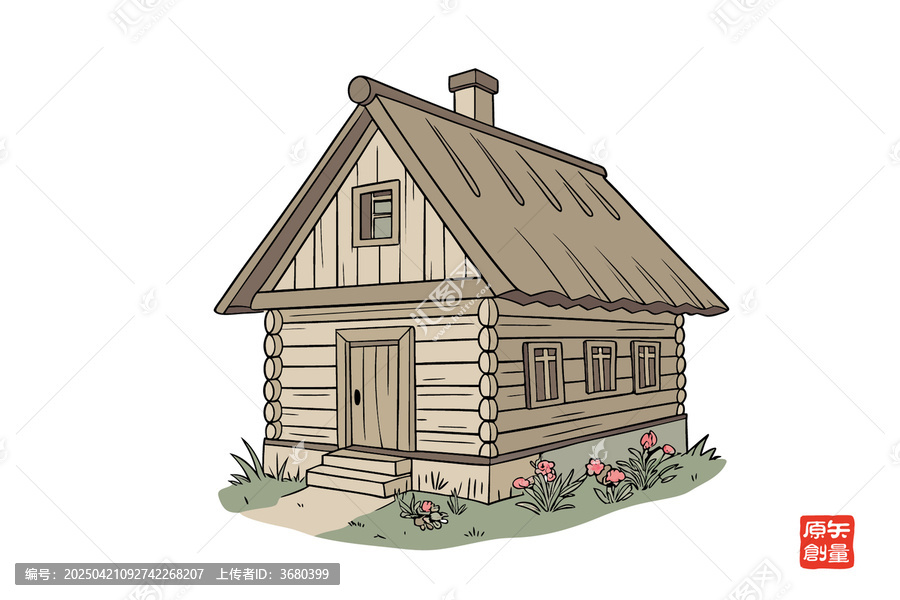 矢量插圖簡約建筑木屋