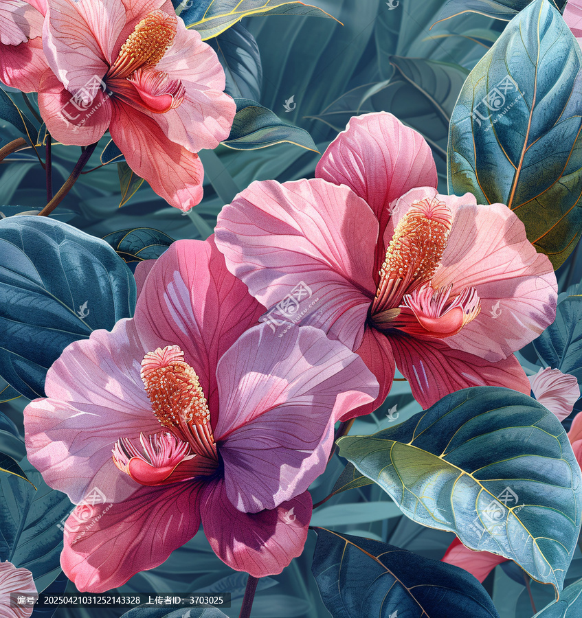 粉色蘭花綠葉圖案