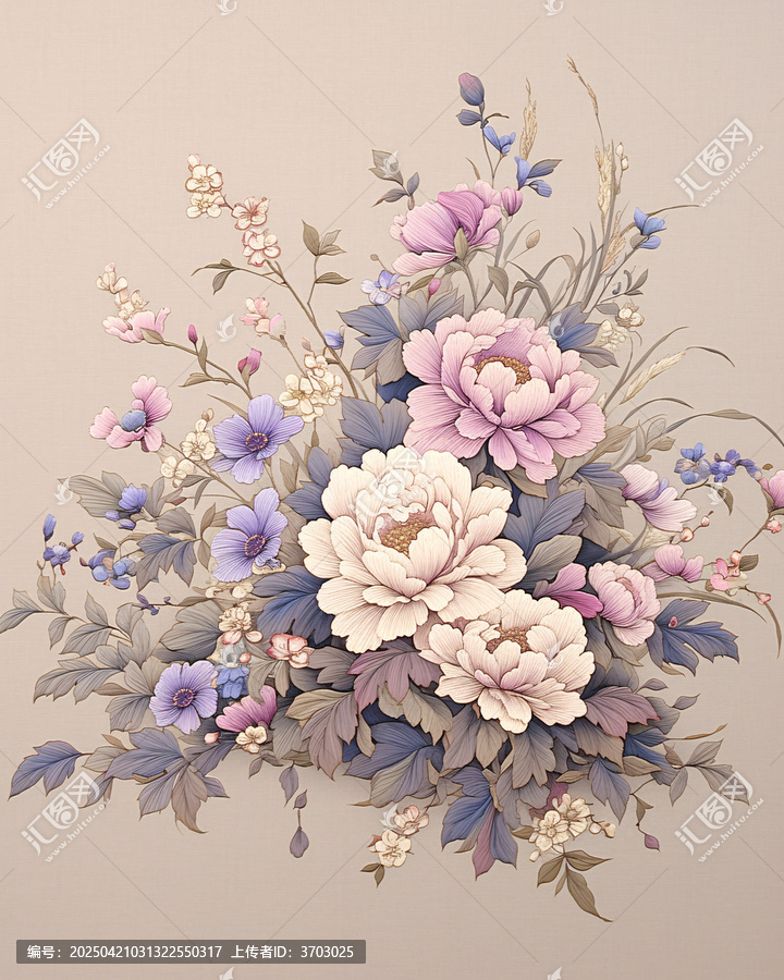 粉色牡丹與小野花