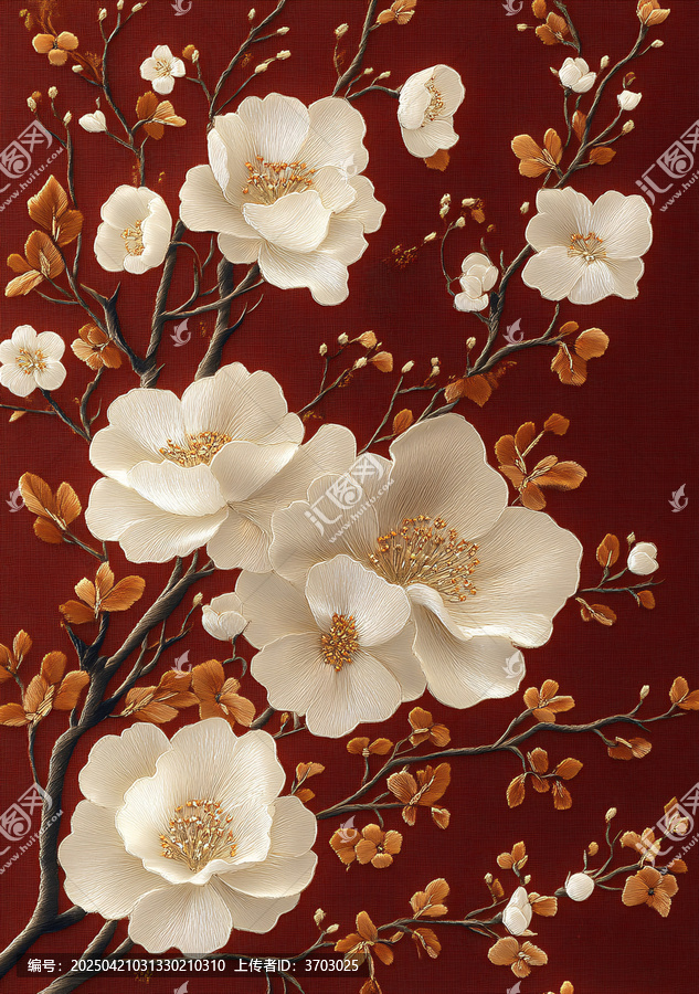 白花枝條刺繡紋樣