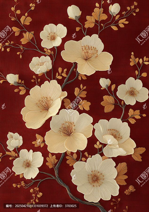 白花枝條刺繡紋樣