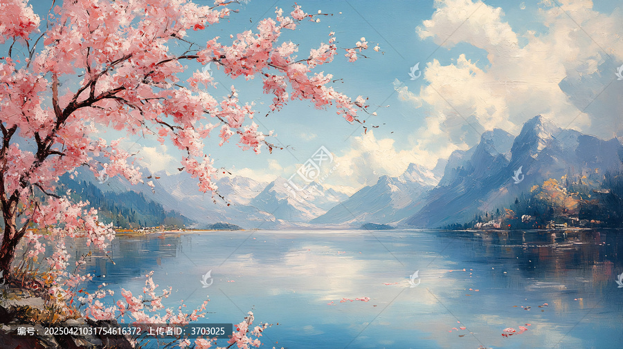 櫻花湖景圖