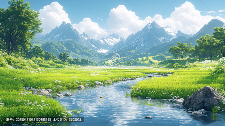 山川流水稻田