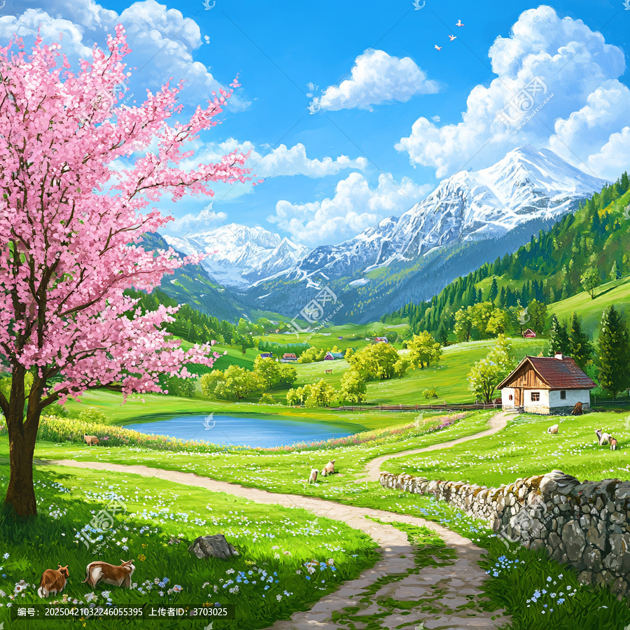 桃花碧波田園風(fēng)光