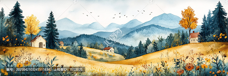 林間小屋風(fēng)景圖