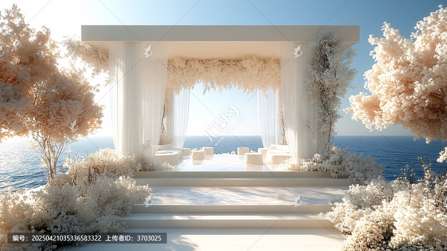 白色婚禮舞臺與海景