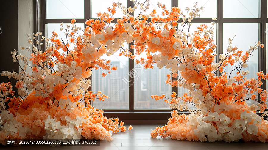 白色橙色花卉拱門