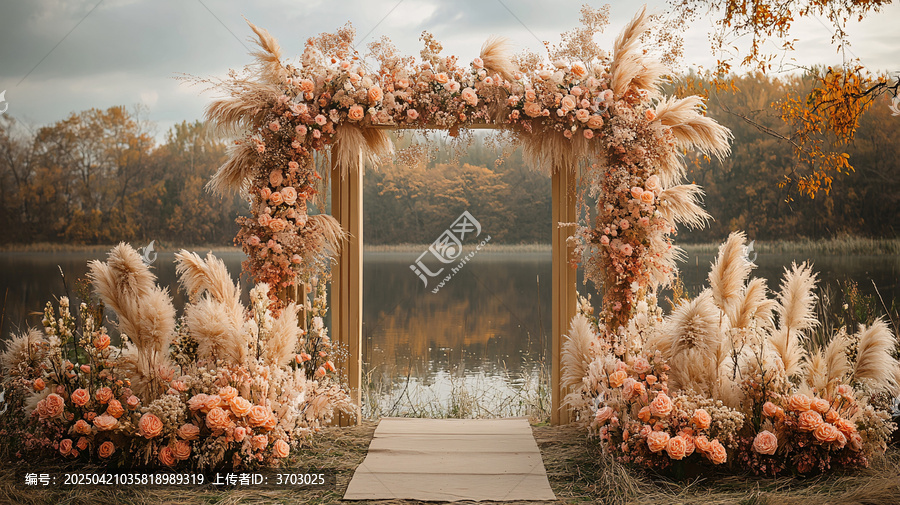 婚禮拱門與粉色花朵