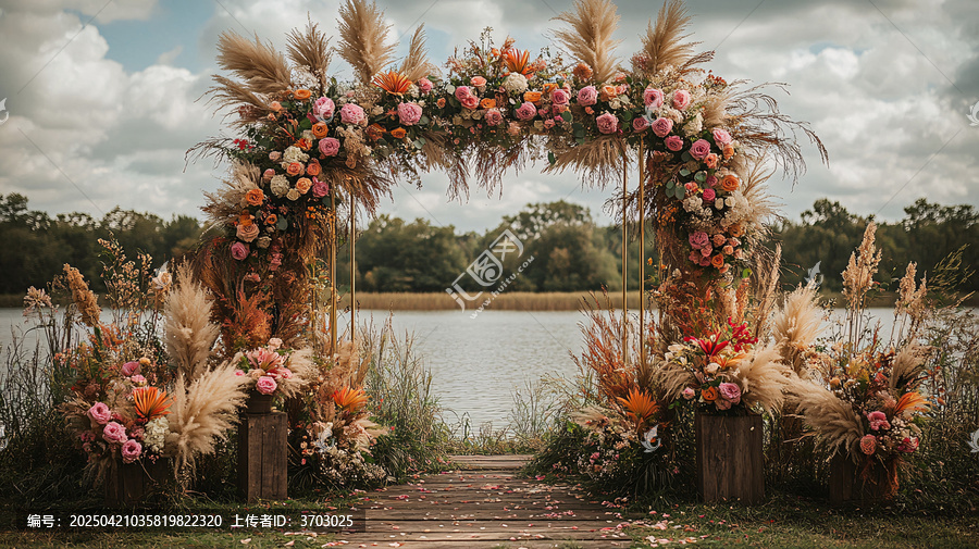 婚禮拱門(mén)與粉色花朵