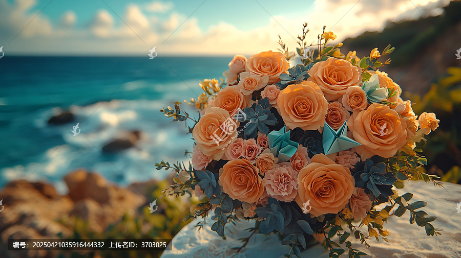 海邊桌上的花束