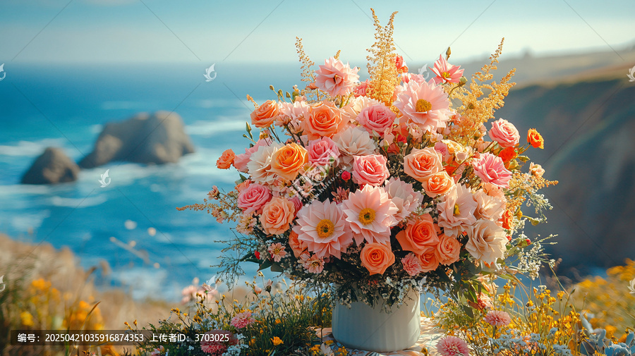 海邊桌上的花束