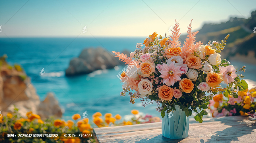 海邊桌上的花束