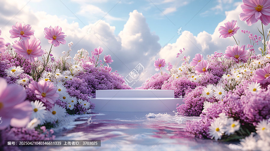 白色講臺(tái)與花海背景