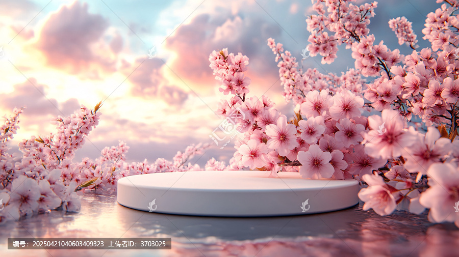 白色圓臺與粉色櫻花