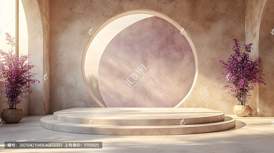 3D渲染米色講臺(tái)帶紫色