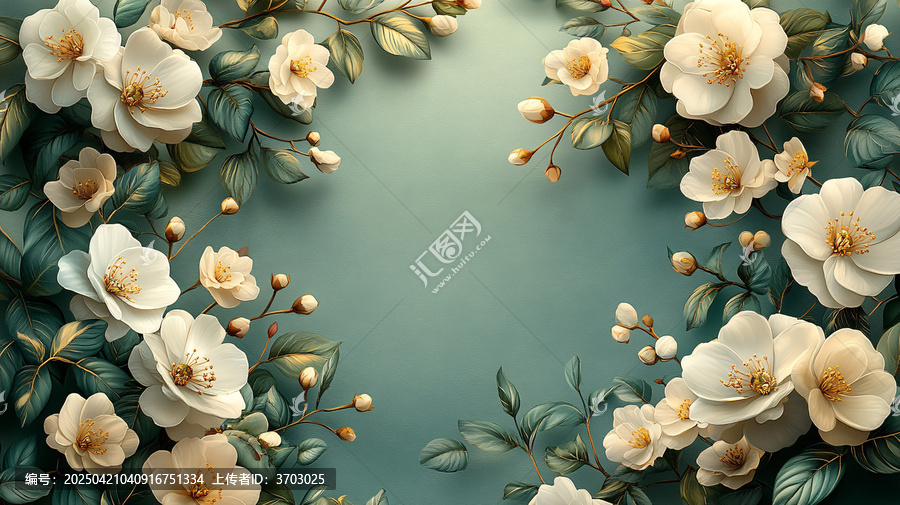 白色花朵綠色葉子卡片