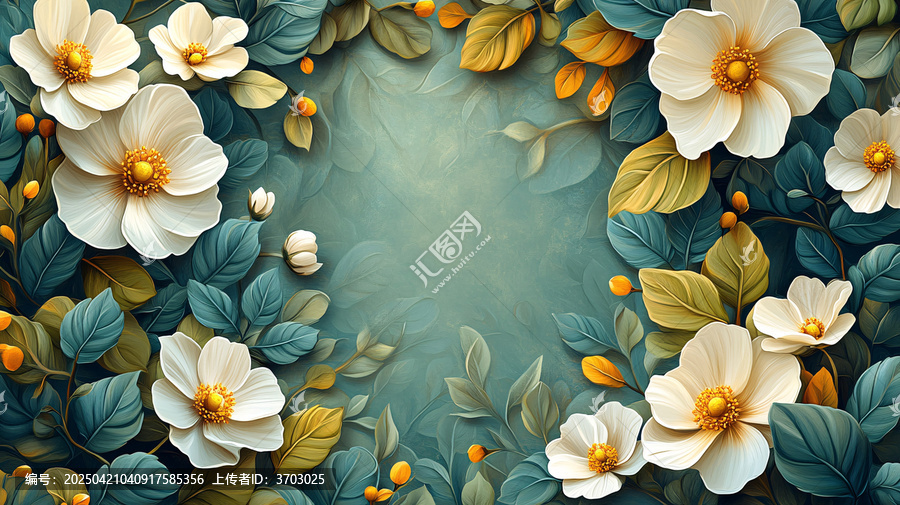 白色花朵綠色葉子卡片