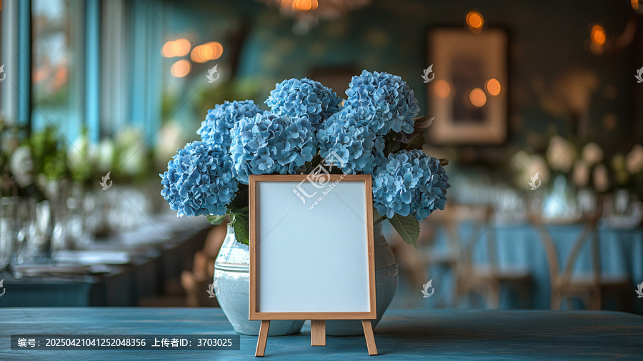 婚禮接待桌前的白色空白海報