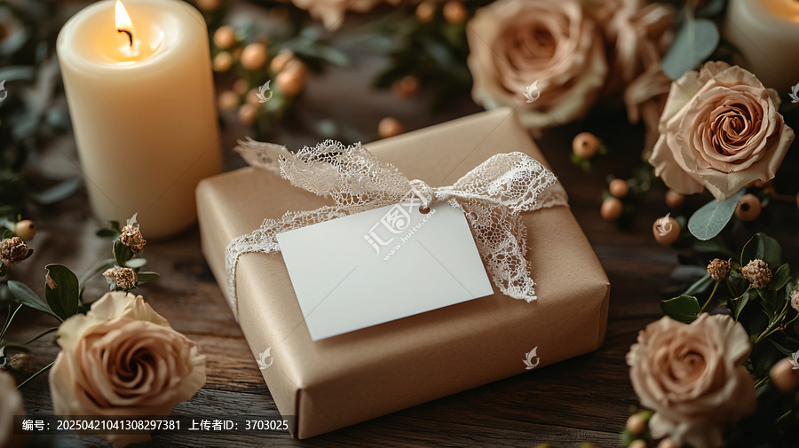 白色標(biāo)簽系在禮品盒上