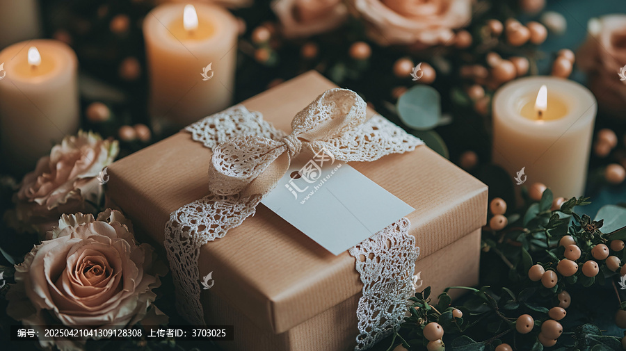 白色標(biāo)簽系在禮品盒上