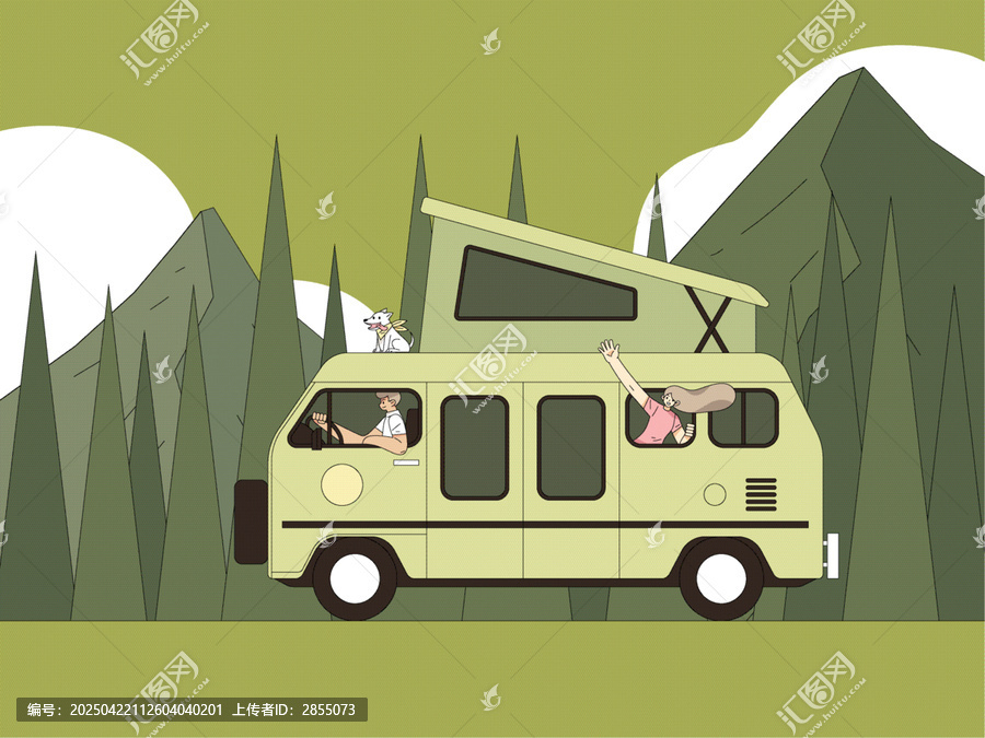 自駕游旅行插畫素材
