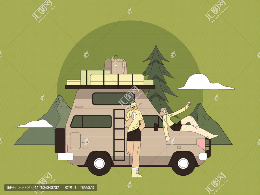 自駕游旅行插畫素材