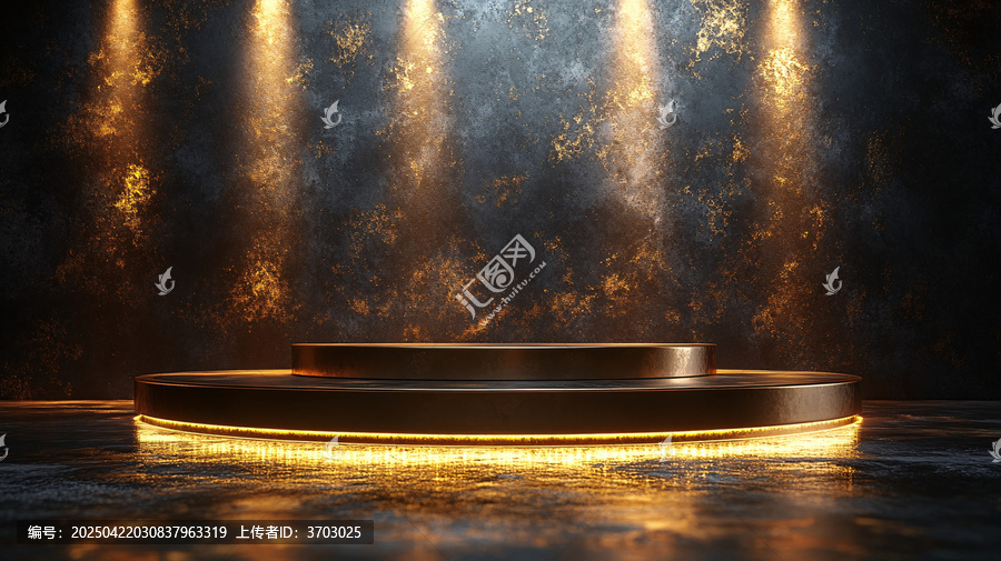 黑色金色背景與聚光燈下的基座