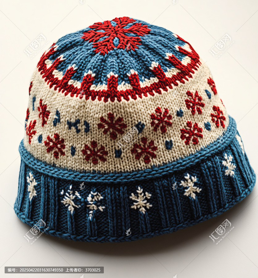 藍(lán)白紅雪花針織帽