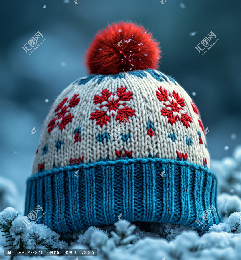藍(lán)白紅雪花針織帽